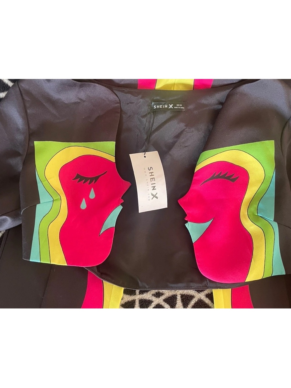 SHEIN Black Cropped Jacket with Pink, Green and Yellow Pop-Art Panels
